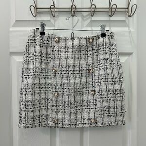 Pearl-Button Tweed Mini Skirt - Black & White